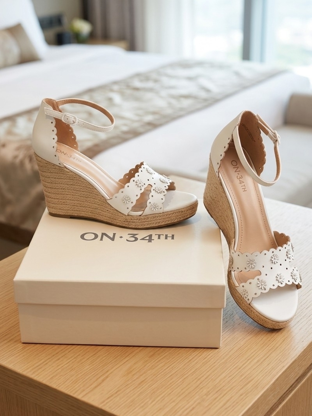 ON·34TH White Floral Cutout Espadrille Wedge Sandals